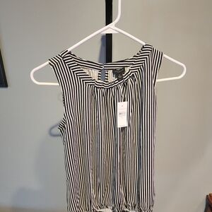 Ann Taylor Vertical Stripe Sleeveless Camisole - Black & White